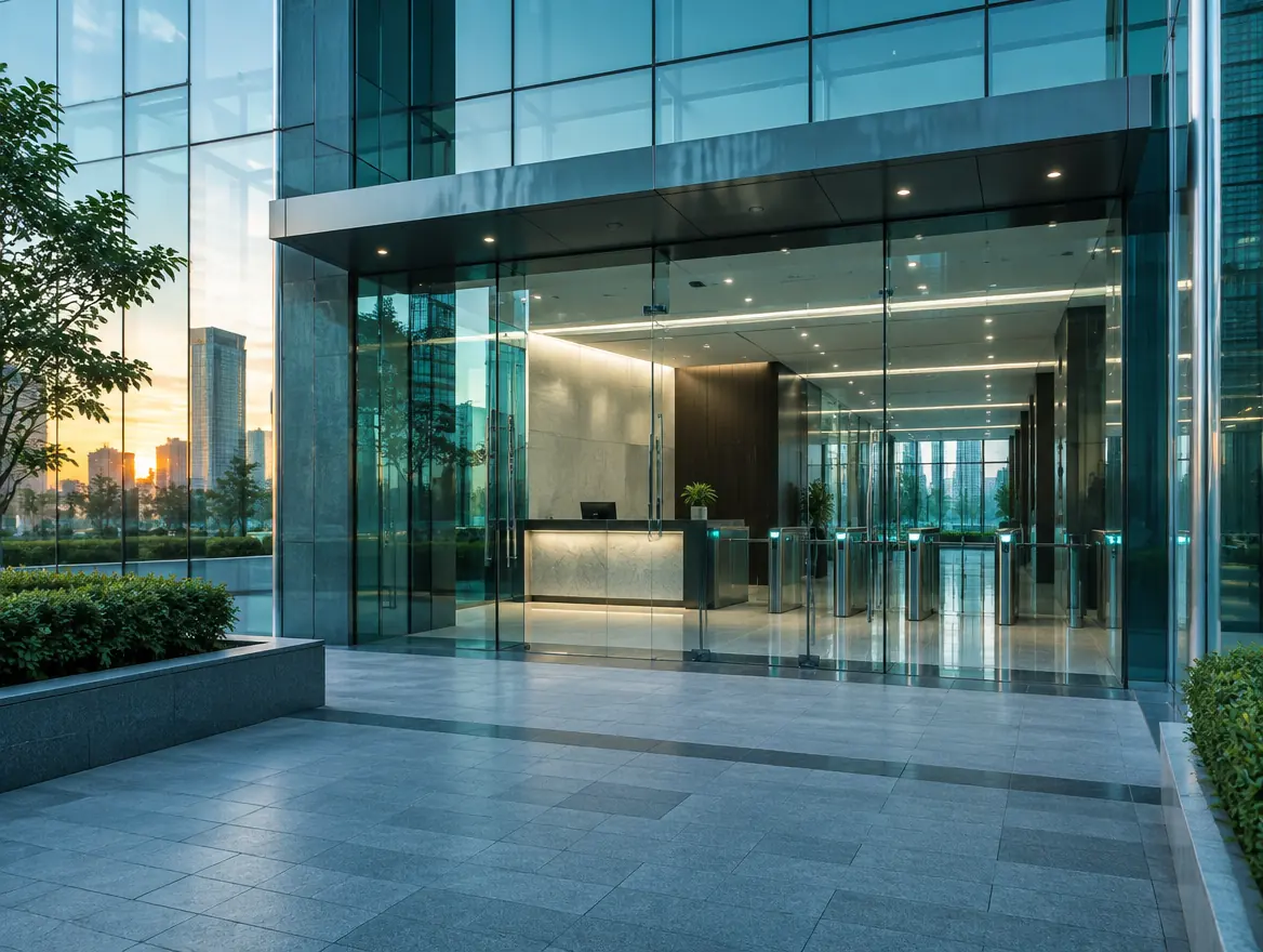 Modern access-controlled office entrance