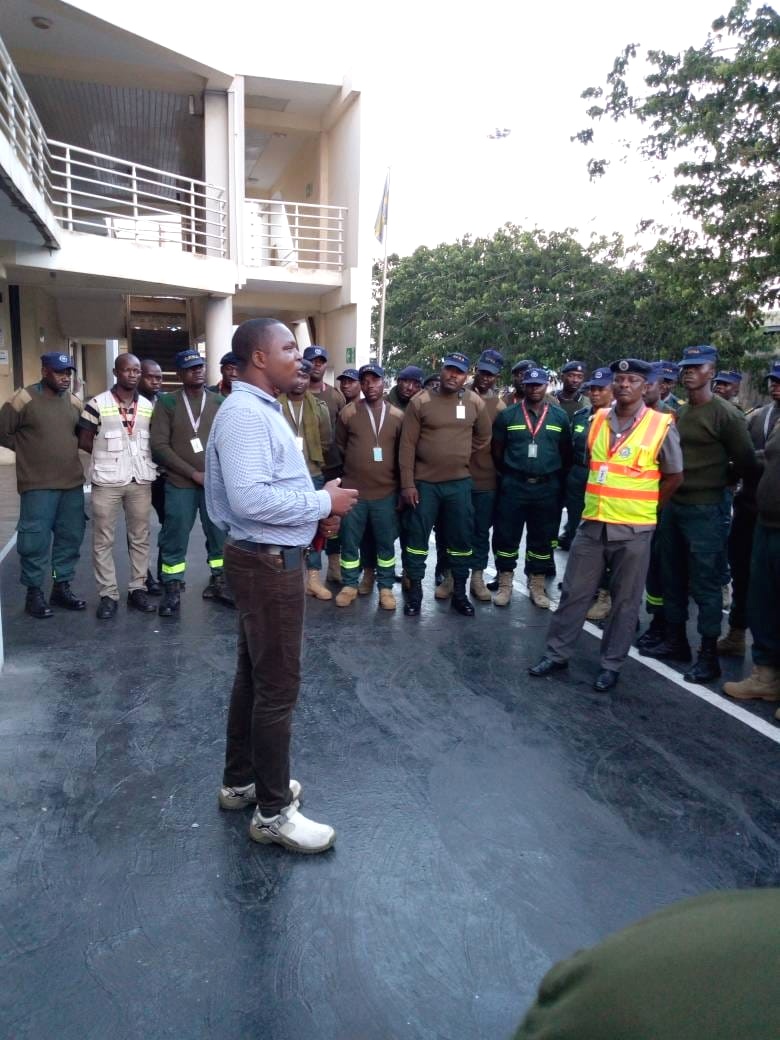 Security personnel receiving outdoor instruction